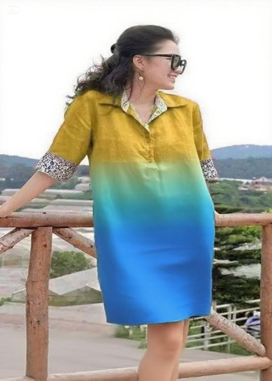Handmade Gradient Peter Pan Collar Patchwork Vacation Mid Dresses Summer