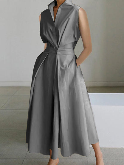 2025 Light Green Peter Pan Collar Pockets Cotton Dress Sleeveless