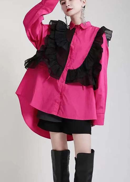 2025 Royal Blue Ruffles Asymmetrical Shirt Dress-Limited Stock