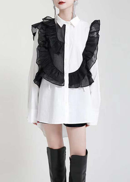 2025 Royal Blue Ruffles Asymmetrical Shirt Dress-Limited Stock