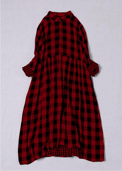 Bohemian Black White Plaid PeterPan Collar Pockets Button Fall Patchwork Dresses