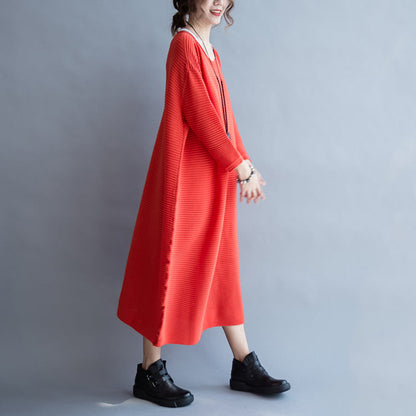 2025 autumn thick red sweater dresses plus size casual knit dress