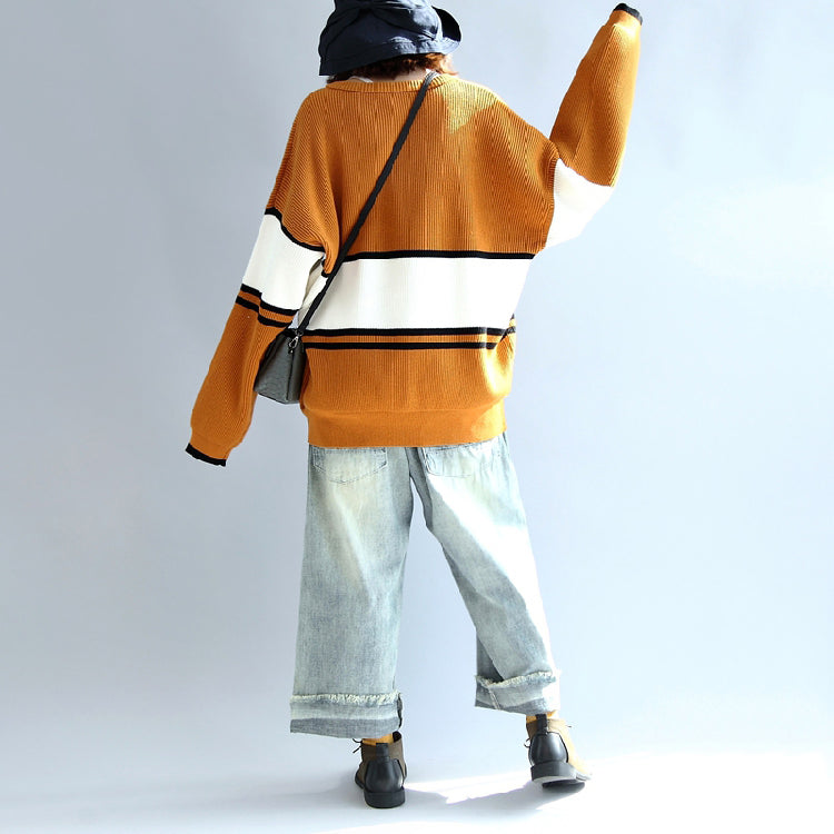 2025 autumn yellow white patchwork cotton knitted tops plus size neck front open sweater