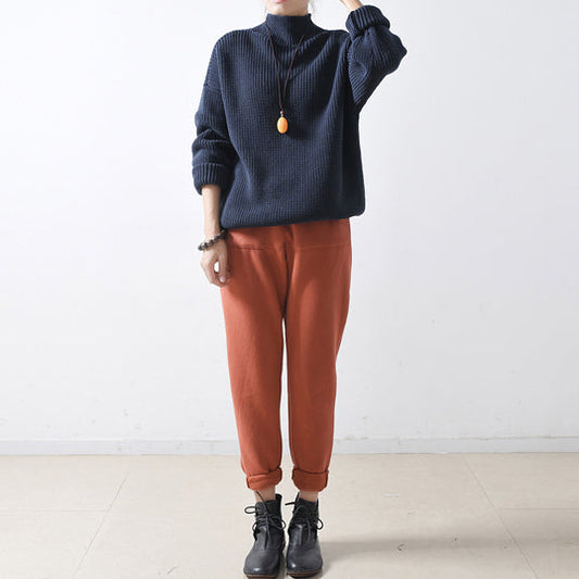 2025 blue chunky winter sweaters short knit tops oversized knit pullover