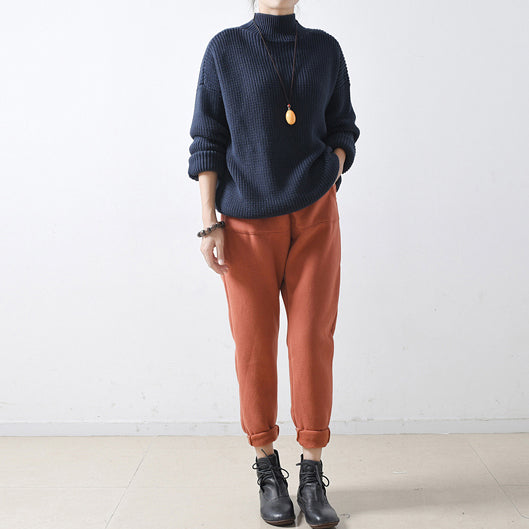 2025 blue chunky winter sweaters short knit tops oversized knit pullover