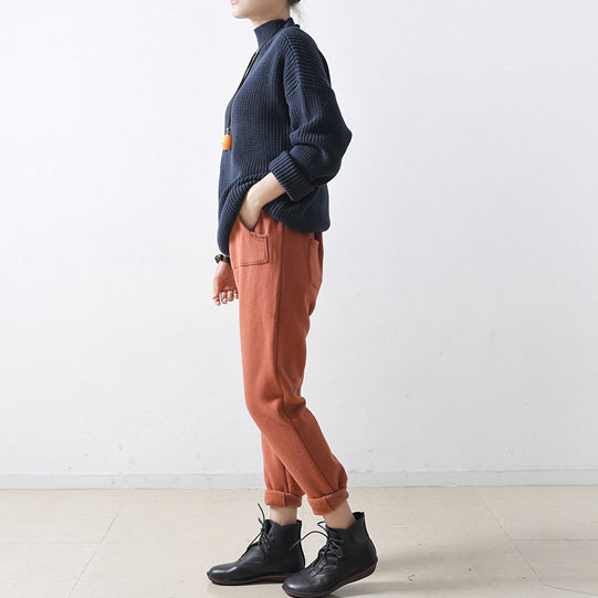 2025 blue chunky winter sweaters short knit tops oversized knit pullover