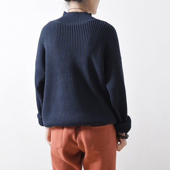 2025 blue chunky winter sweaters short knit tops oversized knit pullover