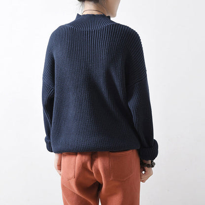 2025 blue chunky winter sweaters short knit tops oversized knit pullover