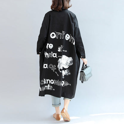 2025 fall black animal print cotton tops oversize o neck shirt dress