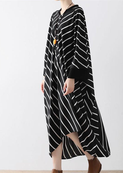 2025 fall black strip caftans V neck oversized cotton maxi dresses traveling gown