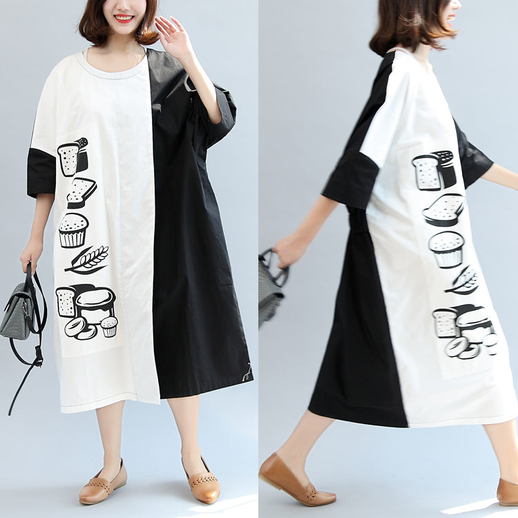 2025 fall black white patchwork cotton dresses oversize print warm outfits