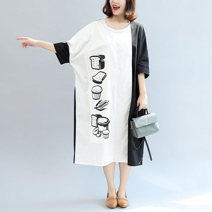 2025 fall black white patchwork cotton dresses oversize print warm outfits