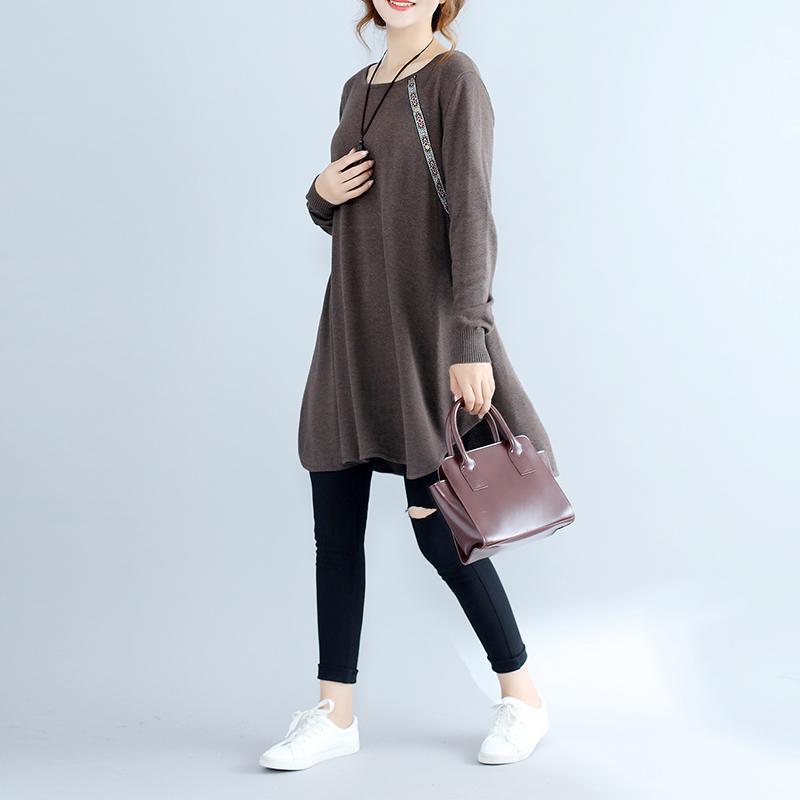 2025 fall fashion cotton women sweater dresses oversize chocolate cozy knit dress