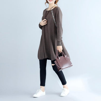 2025 fall fashion cotton women sweater dresses oversize chocolate cozy knit dress