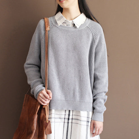 2025 fall gray cotton knit tops oversize casual batwing sleeve sweater pullover