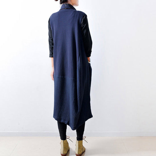 2025 fall navy linen dresses shoulder zipper design oversized caftans gown