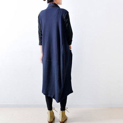 2025 fall navy linen dresses shoulder zipper design oversized caftans gown