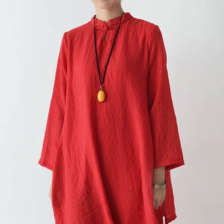 2025 fall red cotton dresses layered long maxi dress vintage high neck design