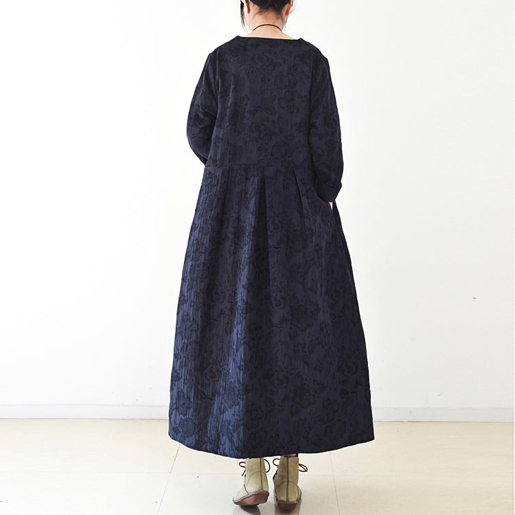 2025 fall trend Navy jacquard linen coats long maxi coat V neck casual cardigan