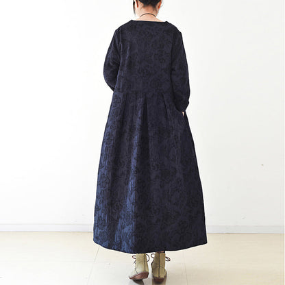 2025 fall trend Navy jacquard linen coats long maxi coat V neck casual cardigan
