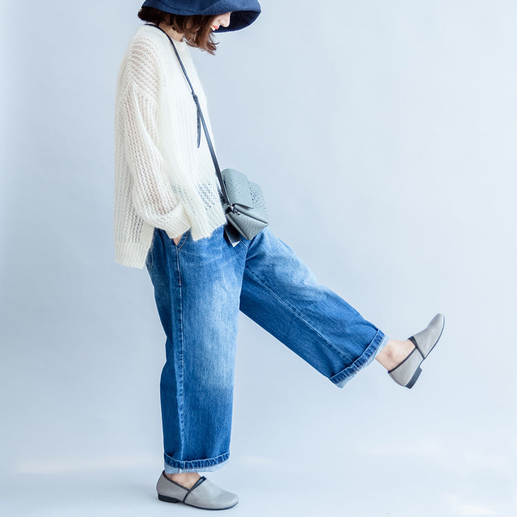 2025 fall white hollow out cotton knit tops plus size casual long sleeve sweaters side open