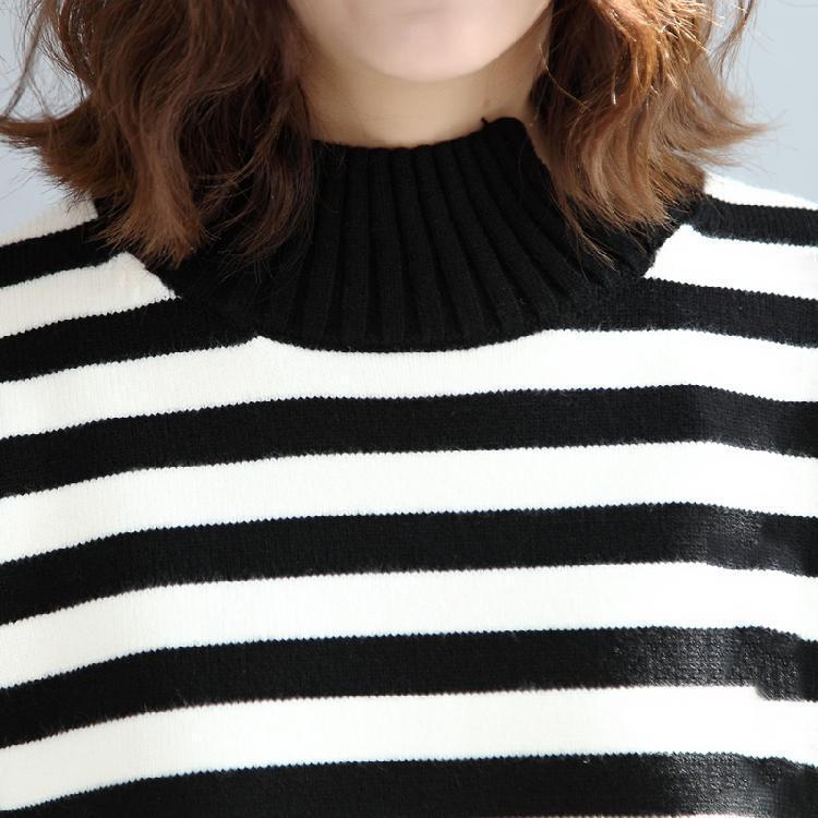 2025 fashion black white striped cotton knit tops plus size asymmetric design sweater