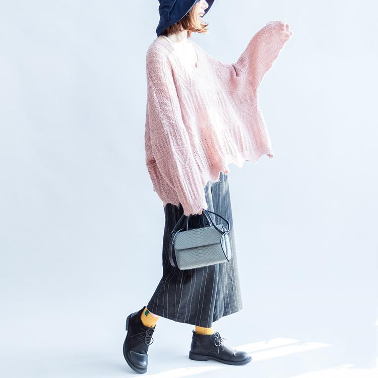 2025 fashion cotton knit tops ruffles oversize v neck sweaters