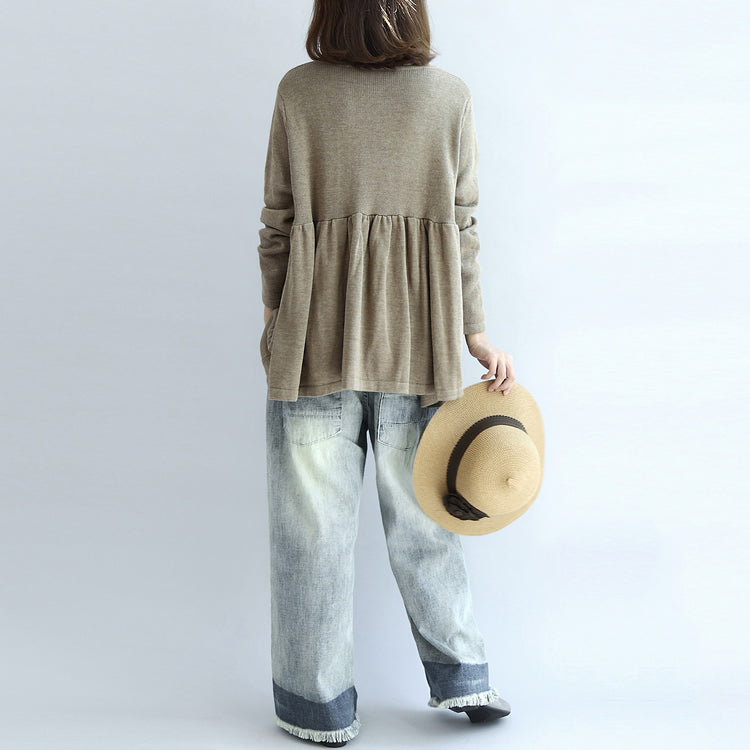 2025 fashion khaki floral knit pullover loose casual o neck sweater