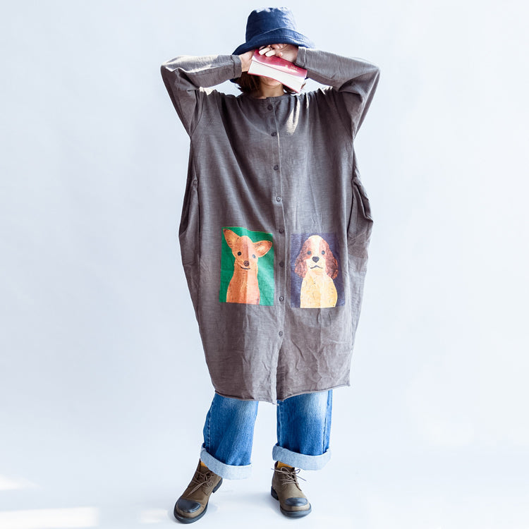 2025 gray cartoon print cotton cardigans plus size casual big coats