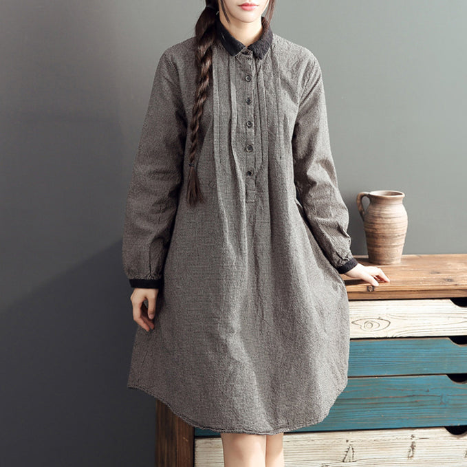 2025 lapel cotton warm mid dresses oversize high waist casual cotton dress