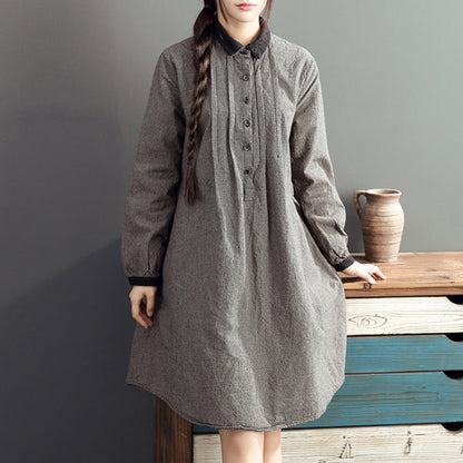 2025 lapel cotton warm mid dresses oversize high waist casual cotton dress