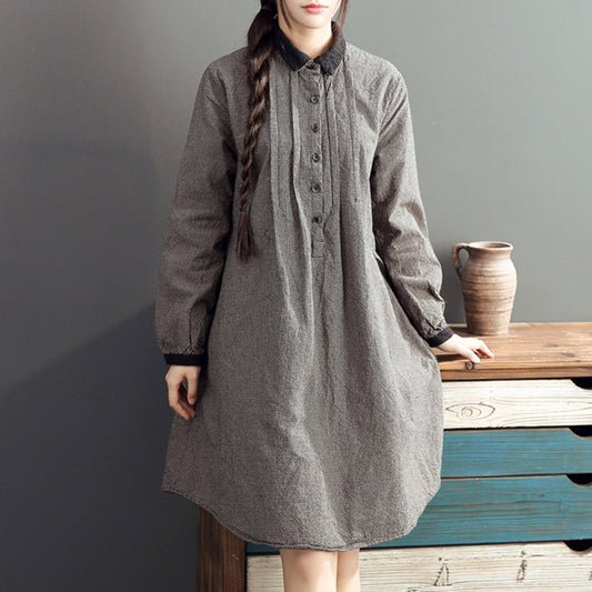 2025 lapel cotton warm mid dresses oversize high waist casual cotton dress