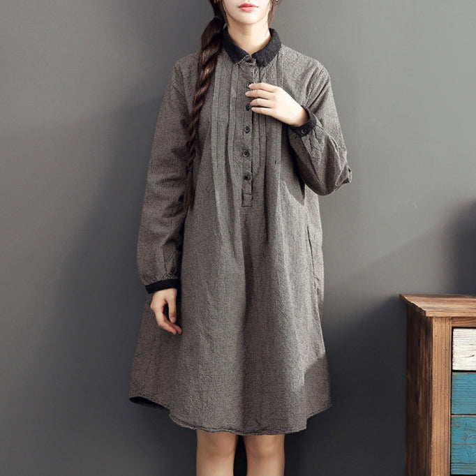 2025 lapel cotton warm mid dresses oversize high waist casual cotton dress