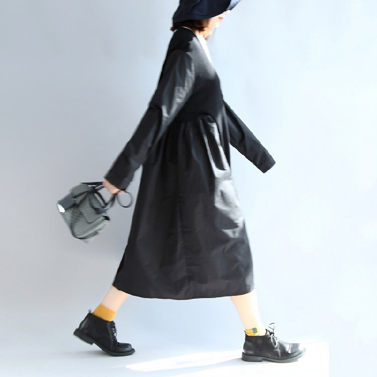 2025 new black patchwork cotton silk outwear plus size v neck large hem cardigans