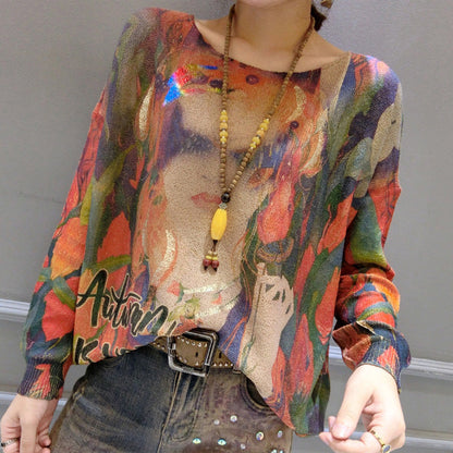 2025 new girl prints cotton sweater plus size o neck fashion pullover knit tops