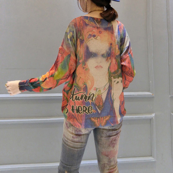 2025 new girl prints cotton sweater plus size o neck fashion pullover knit tops