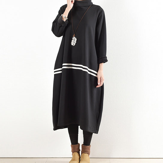2025 winter black thick cotton sweat dresses plus size winter dress warm velour inside