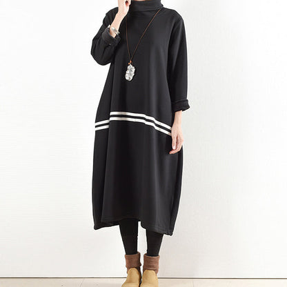 2025 winter black thick cotton sweat dresses plus size winter dress warm velour inside