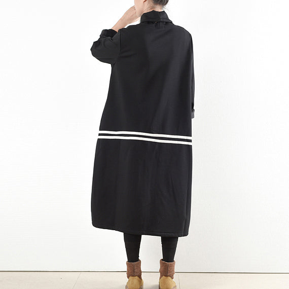 2025 winter black thick cotton sweat dresses plus size winter dress warm velour inside