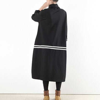 2025 winter black thick cotton sweat dresses plus size winter dress warm velour inside