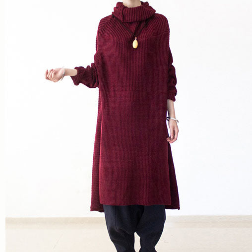 2025 winter burgundy cotton knit sweater dresses plus size turtle neck warm winter dress