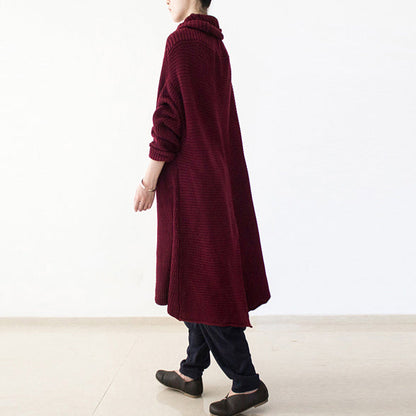 2025 winter burgundy cotton knit sweater dresses plus size turtle neck warm winter dress