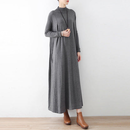 2025 winter gray knit maxi dresses elegant warm woolen dresses caftans gown