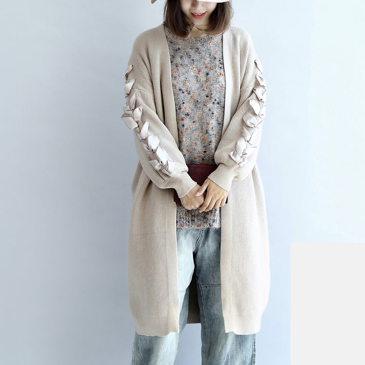 2025 winter nude long knit coats cardigans sweater outwear ribbon details