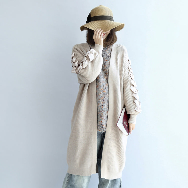 2025 winter nude long knit coats cardigans sweater outwear ribbon details