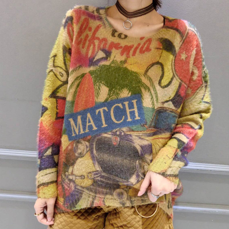 2025 winter o neck alphabet print cotton sweater tops ovresize long sleeve fashion knit pullover