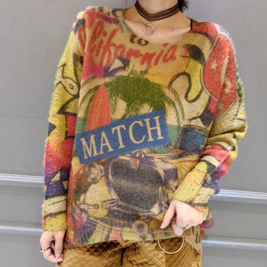 2025 winter o neck alphabet print cotton sweater tops ovresize long sleeve fashion knit pullover