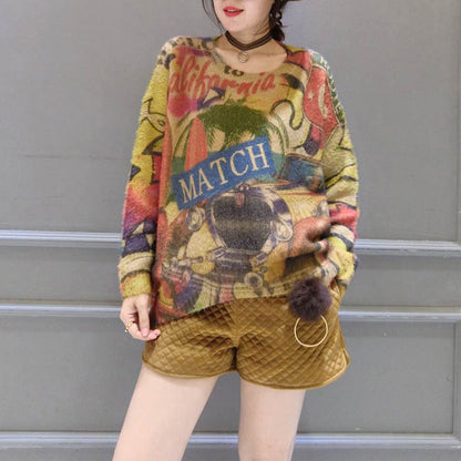 2025 winter o neck alphabet print cotton sweater tops ovresize long sleeve fashion knit pullover
