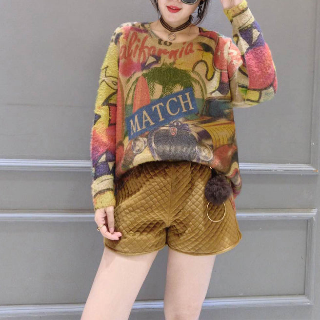 2025 winter o neck alphabet print cotton sweater tops ovresize long sleeve fashion knit pullover