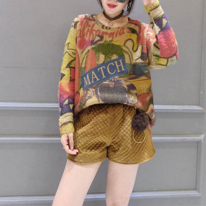 2025 winter o neck alphabet print cotton sweater tops ovresize long sleeve fashion knit pullover